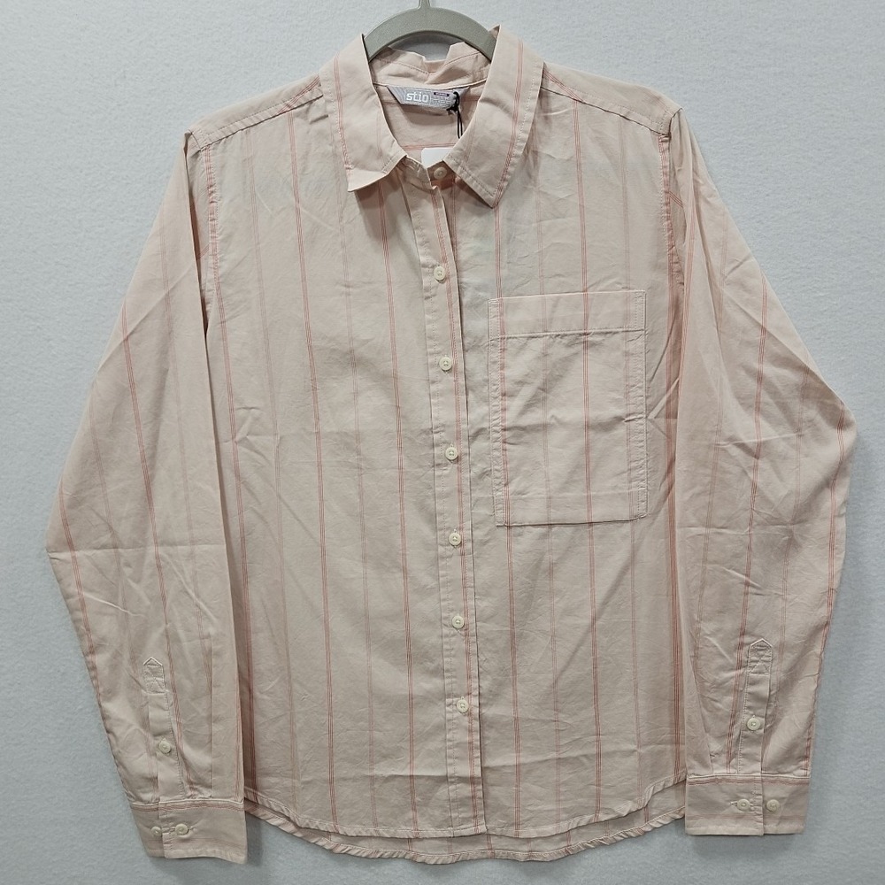 Stio Marion Dawn Hue Womens M Pink Striped Long Sleeve Button Up Cotton Shirt